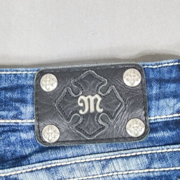 Miss Me jean mid shorts women's sz 28 hard washed denim blue embroidered pockets - Picture 5 of 13